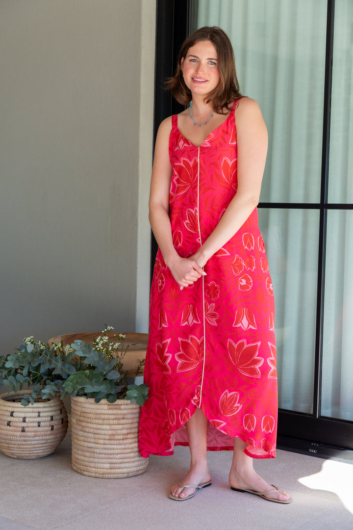 Phoebe Dress Pink Flower Print-DRESSES-kindacollection-Kinda