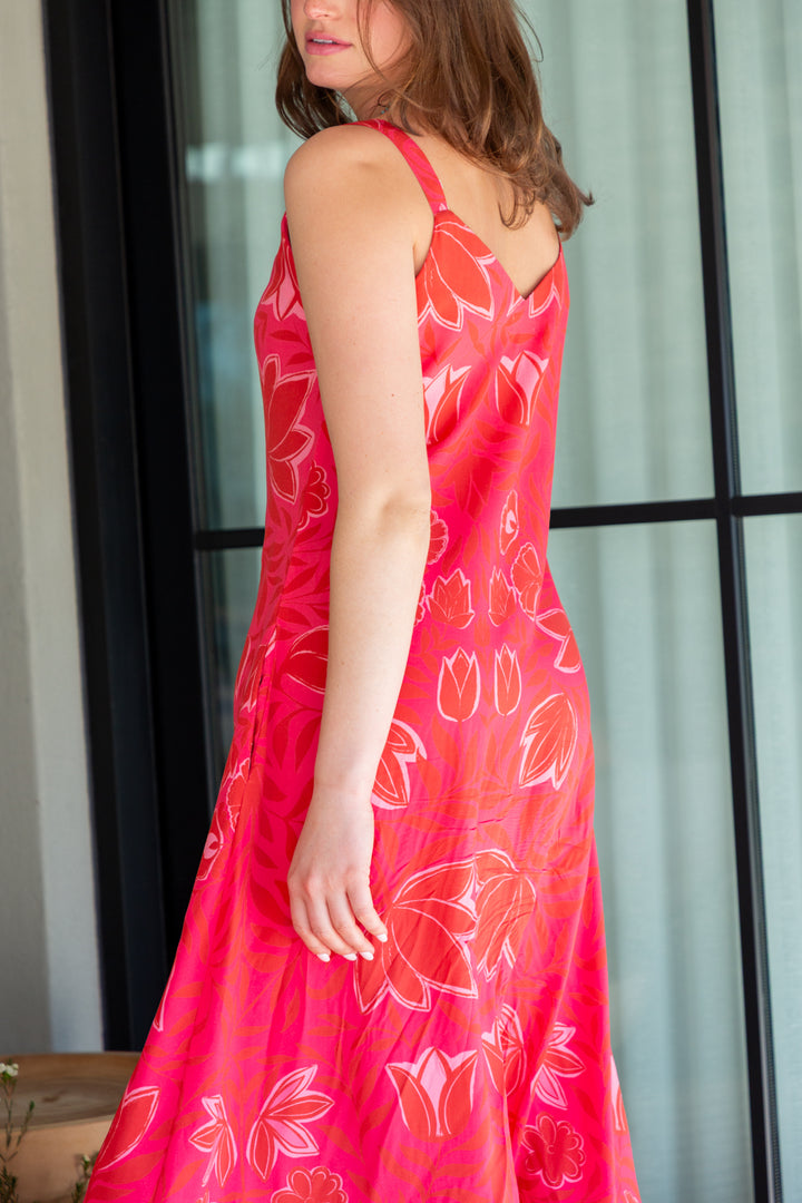 Phoebe Dress Pink Flower Print-DRESSES-kindacollection-Kinda