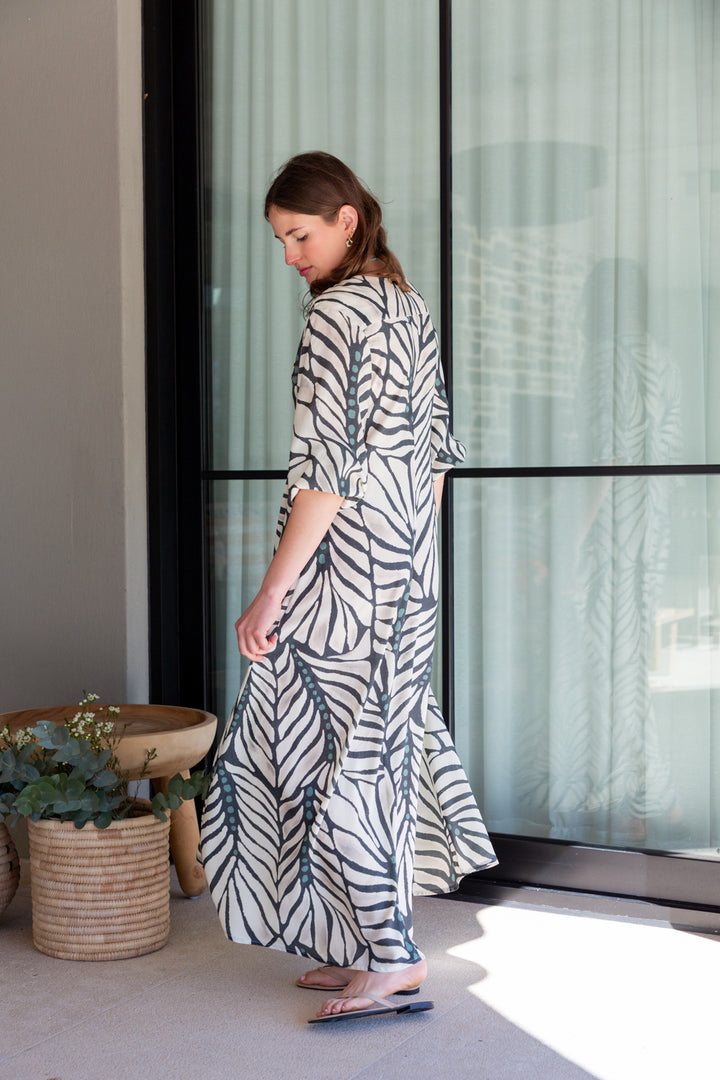 Arniston Dress Blue Zebra Print-DRESSES-Kinda-Kinda