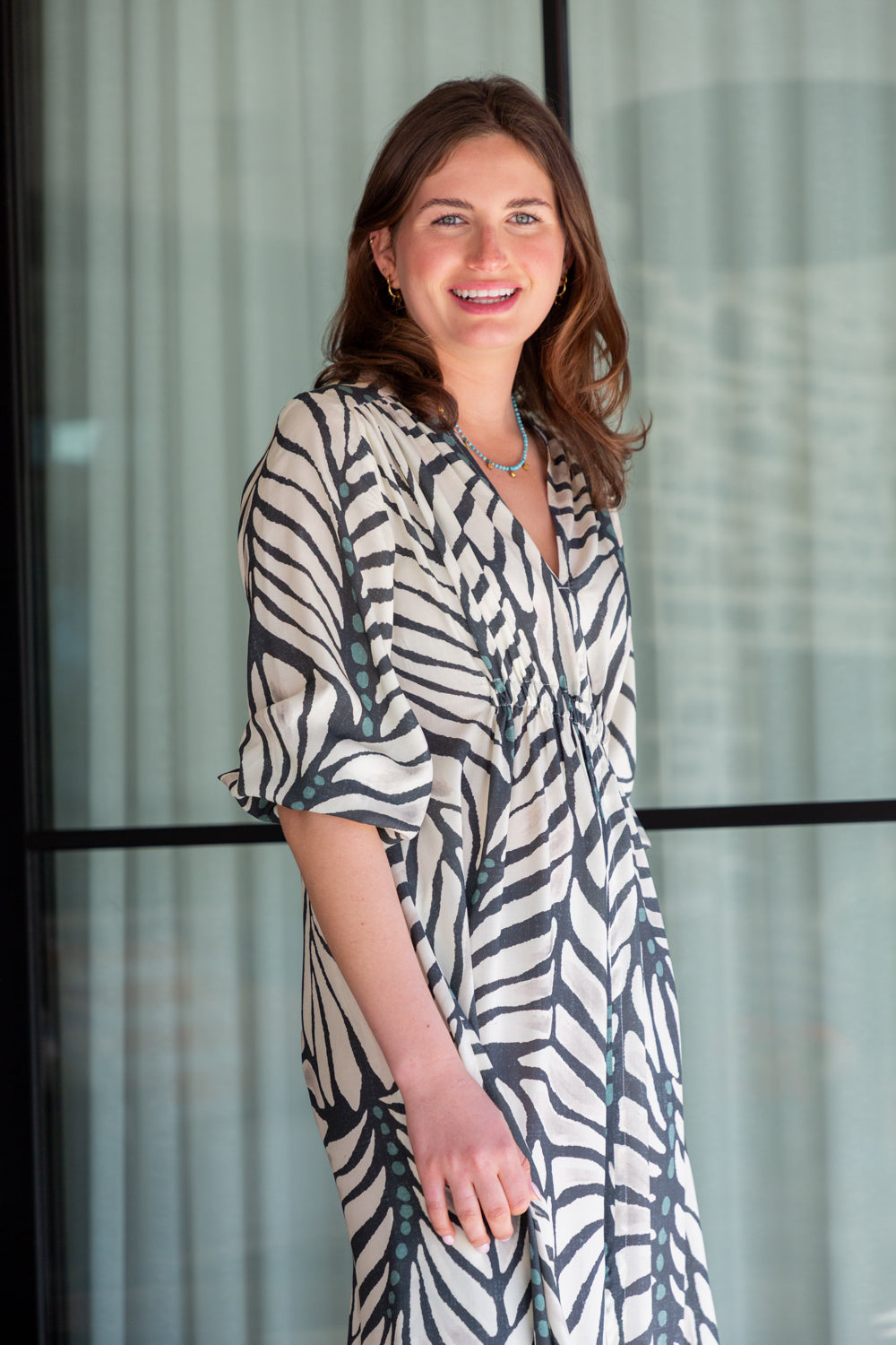 Arniston Dress Blue Zebra Print-DRESSES-Kinda-Kinda