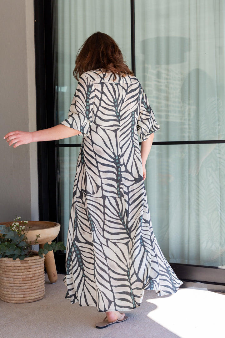 Arniston Dress Blue Zebra Print-DRESSES-Kinda-Kinda