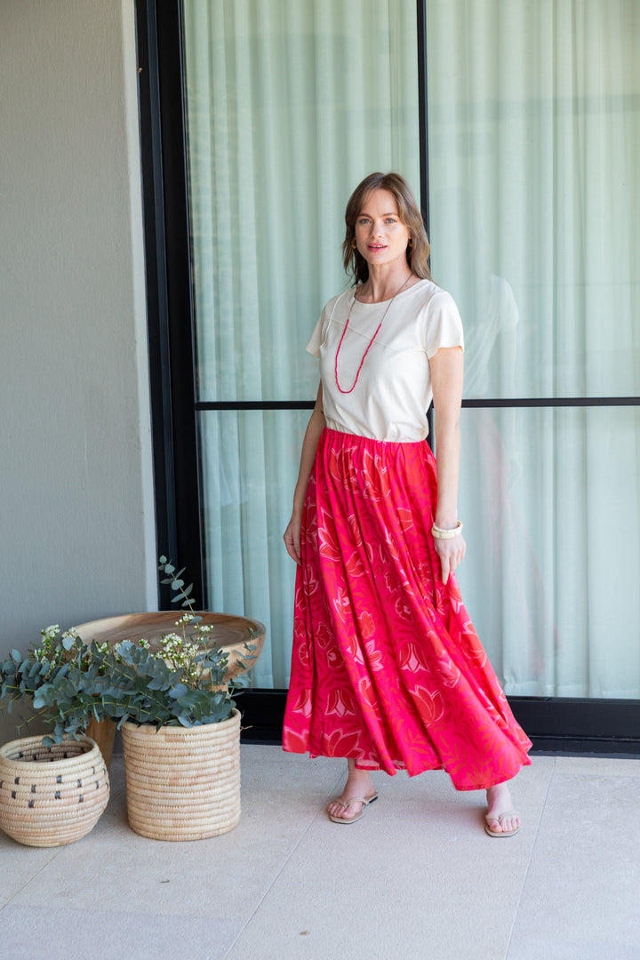 Belinda Skirt Pink Flower Print-SKIRTS-Kindacollection-Kinda