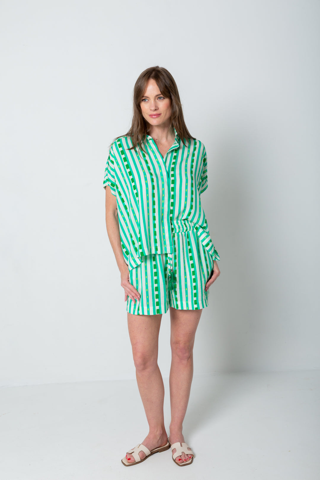 Mariam Shirt Green Stripe Print