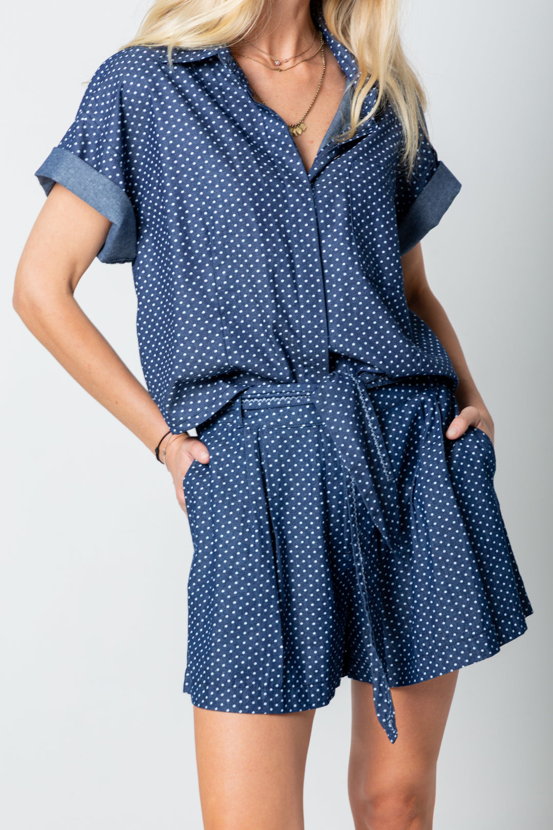 Michelle Shorts Denim Polka Dot-PANTS-Kindacollection-Kinda