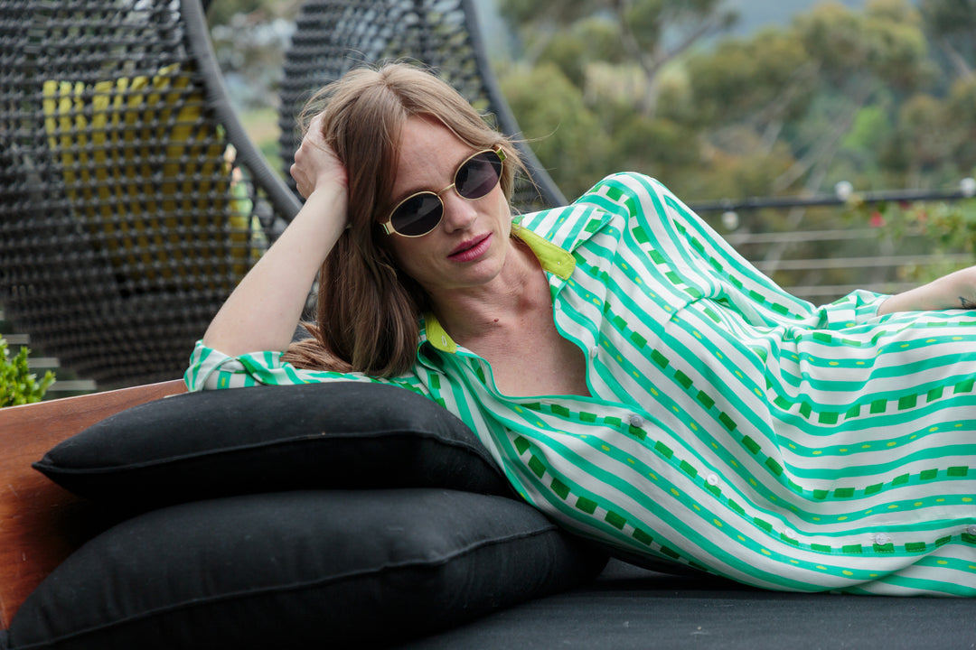 Evie Dress Green Stripe Print