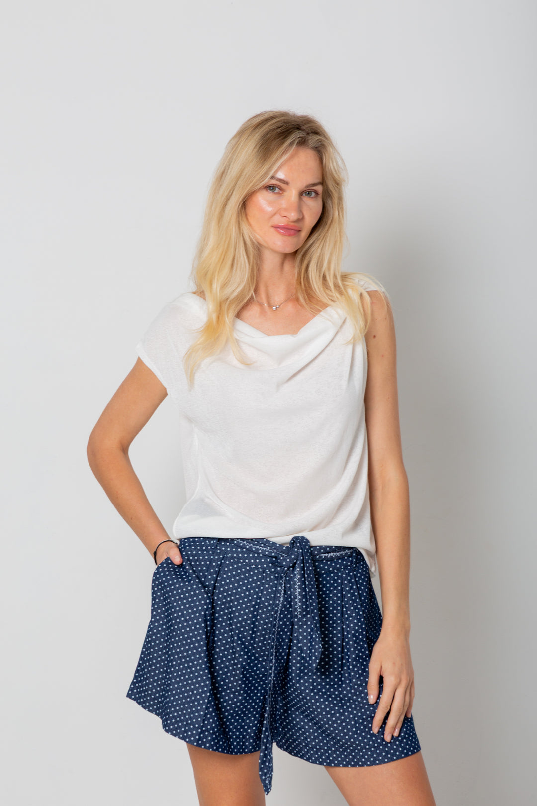 Michelle Shorts Denim Polka Dot-PANTS-Kindacollection-Kinda