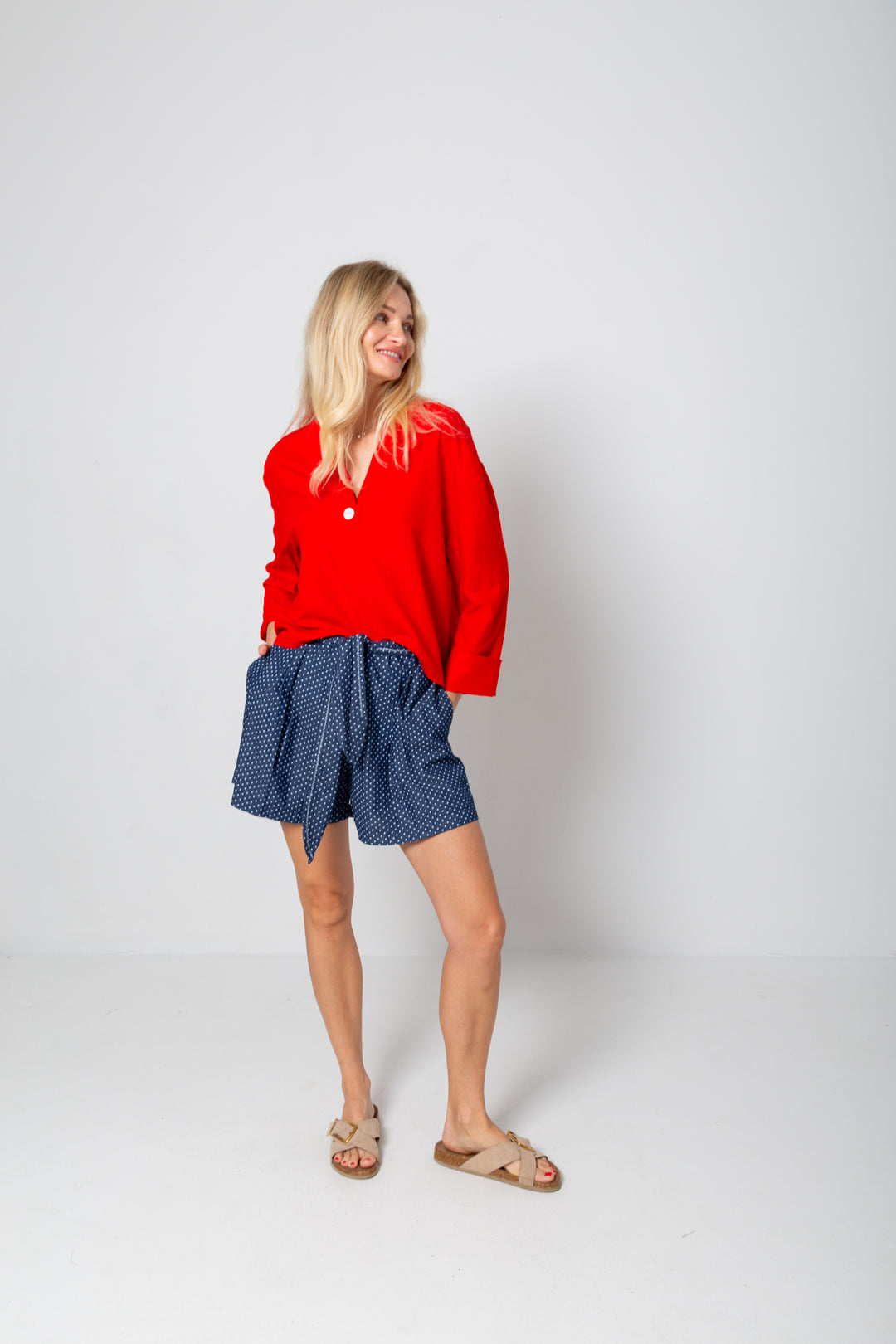 Michelle Shorts Denim Polka Dot-PANTS-Kindacollection-Kinda