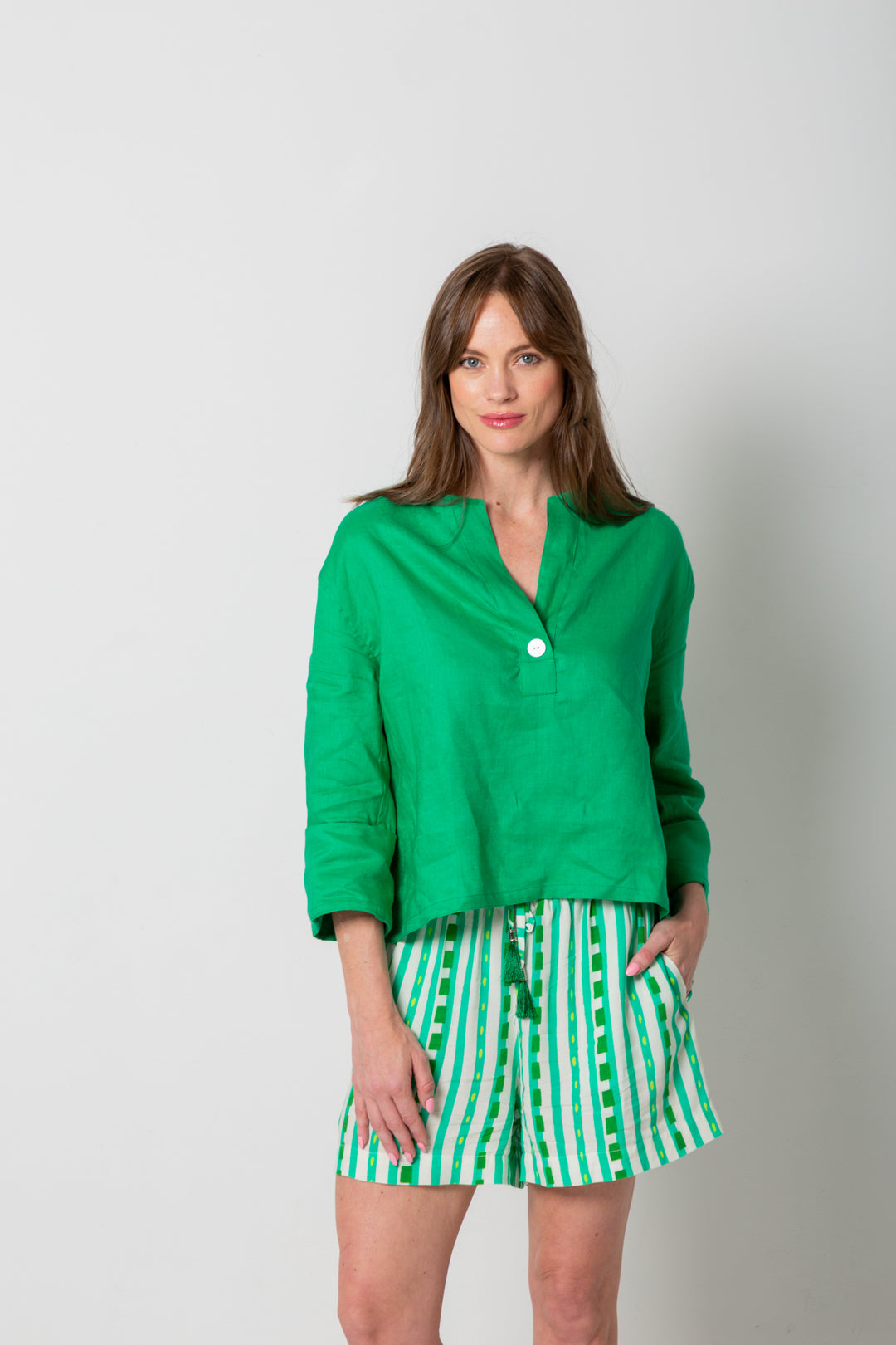 Mykonos Shorts Green Stripe