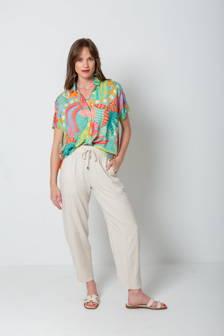 Mariam Shirt Blue Tiger Print-TOPS-kindacollection-Kinda