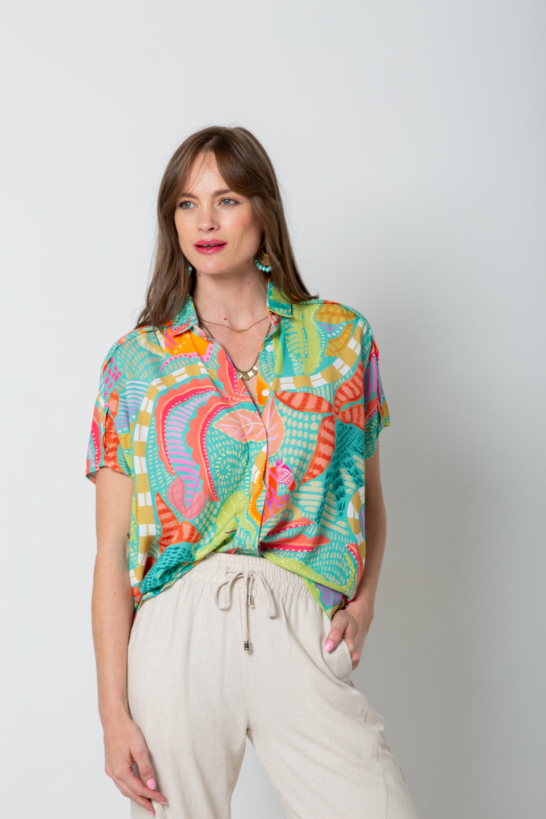 Mariam Shirt Blue Tiger Print-TOPS-kindacollection-Kinda