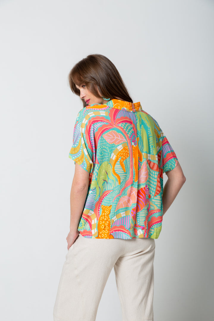 Mariam Shirt Blue Tiger Print-TOPS-kindacollection-Kinda