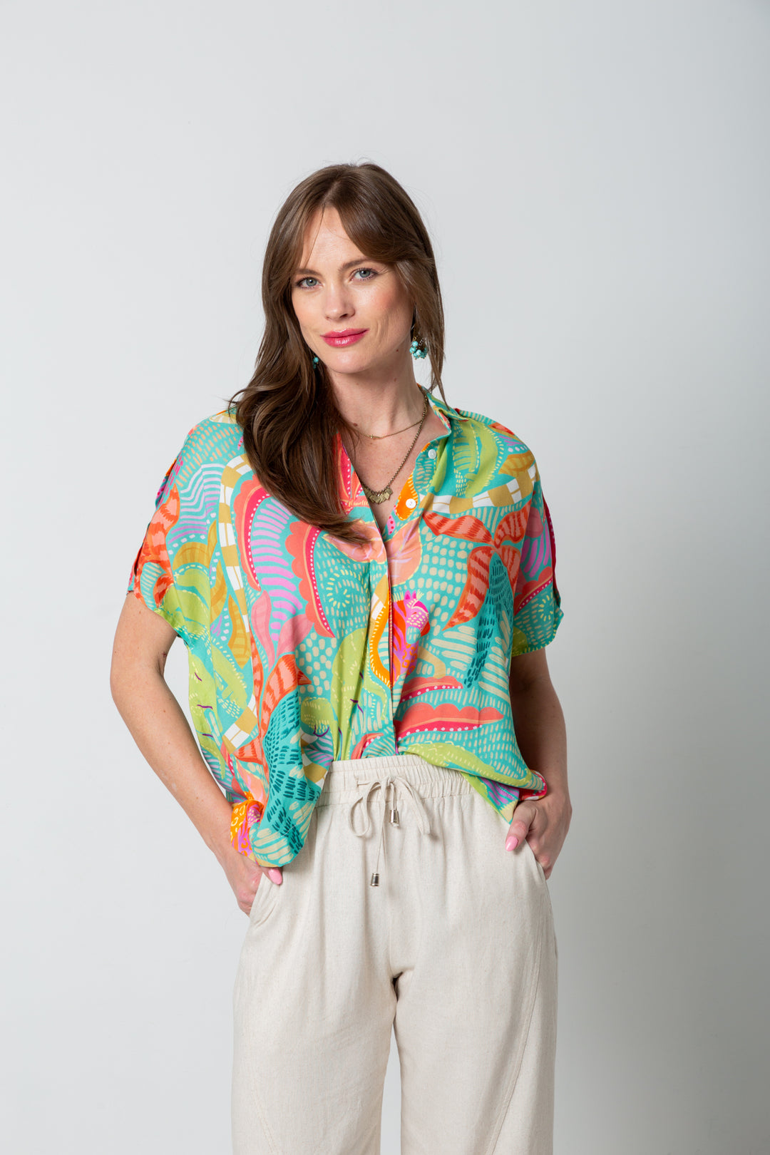 Mariam Shirt Blue Tiger Print-TOPS-kindacollection-Kinda