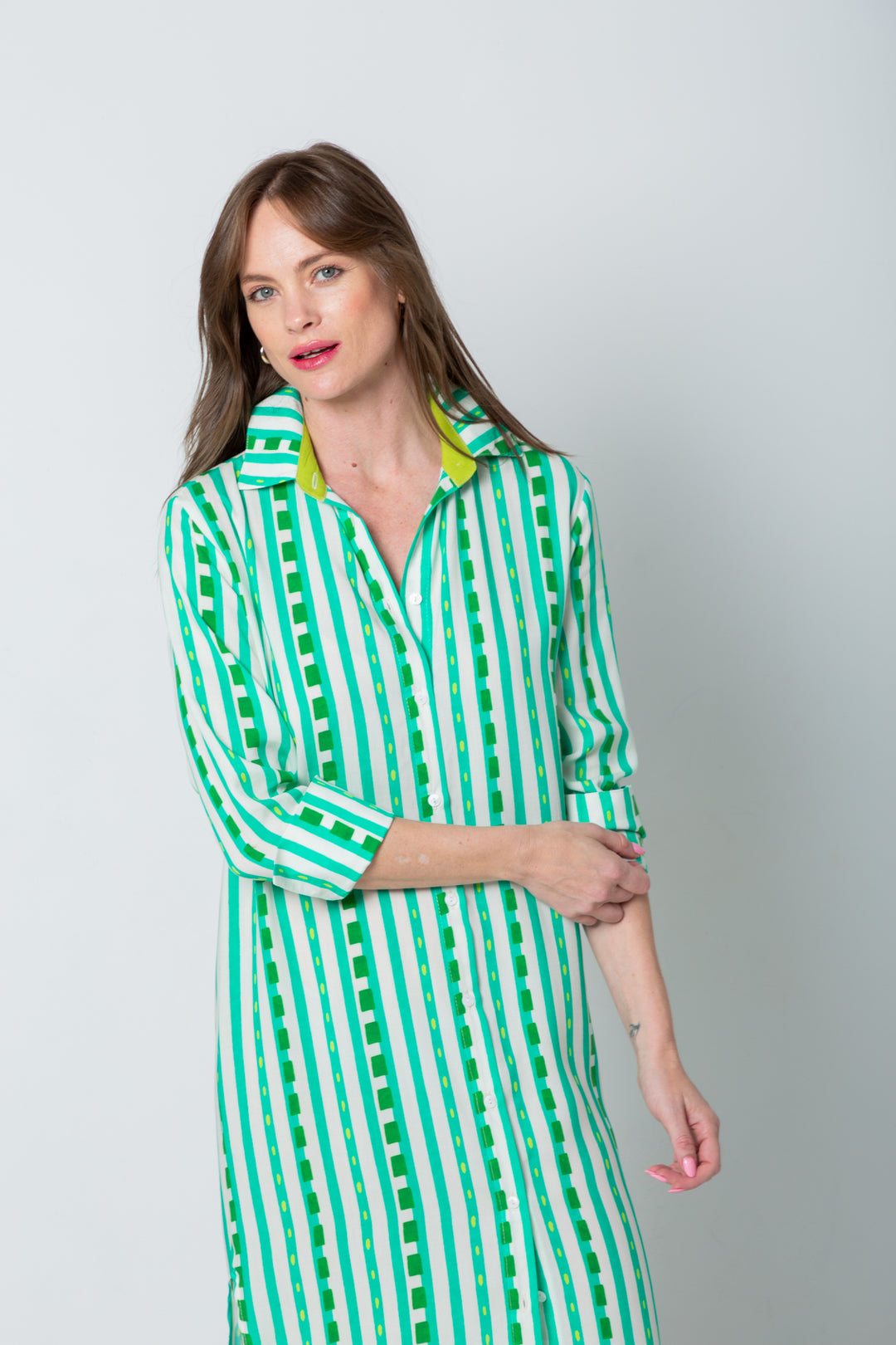 Evie Dress Green Stripe Print