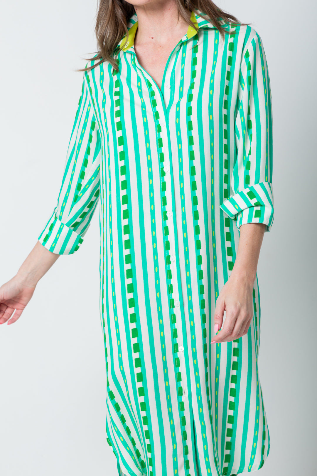 Evie Dress Green Stripe Print