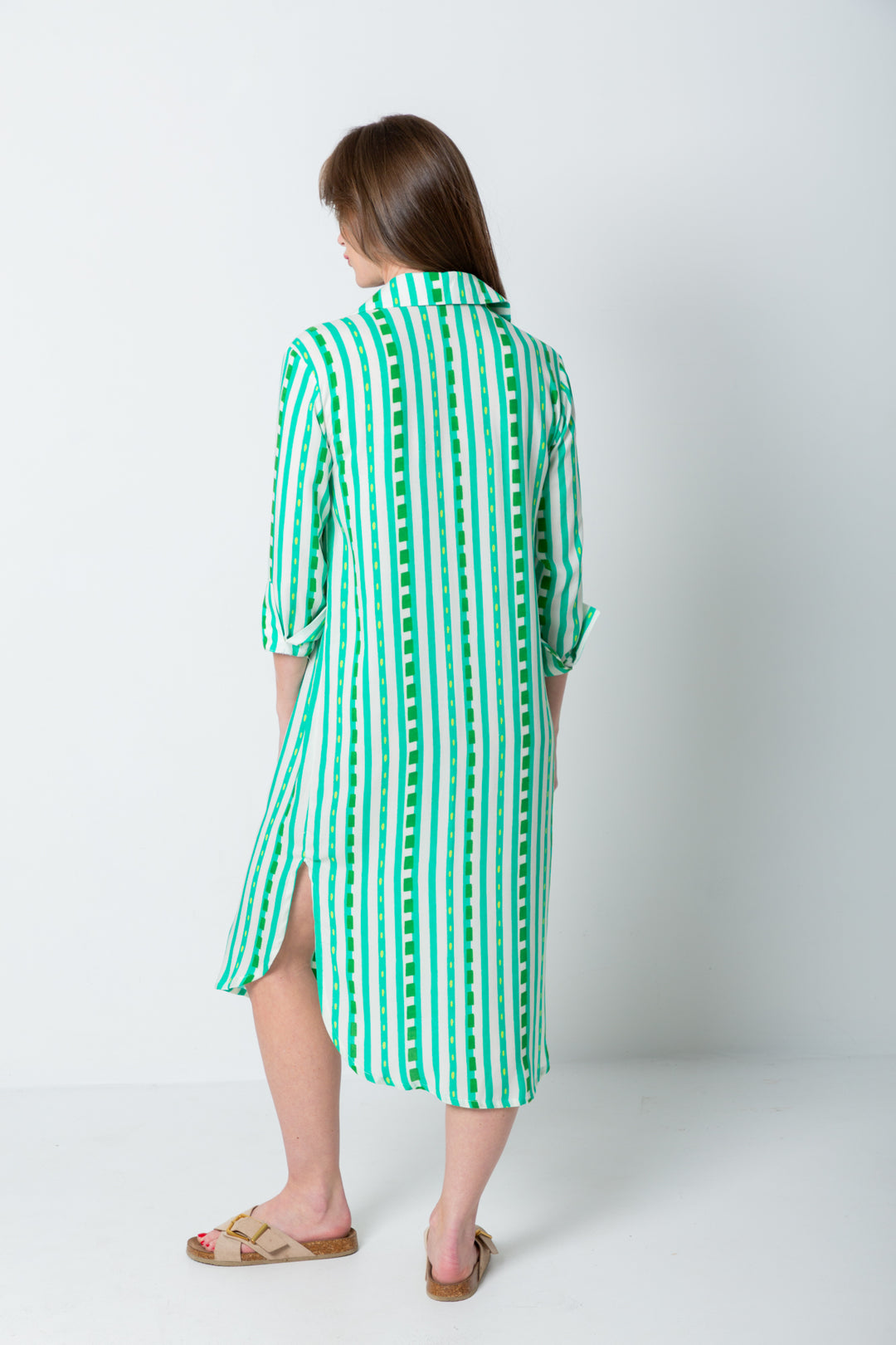 Evie Dress Green Stripe Print