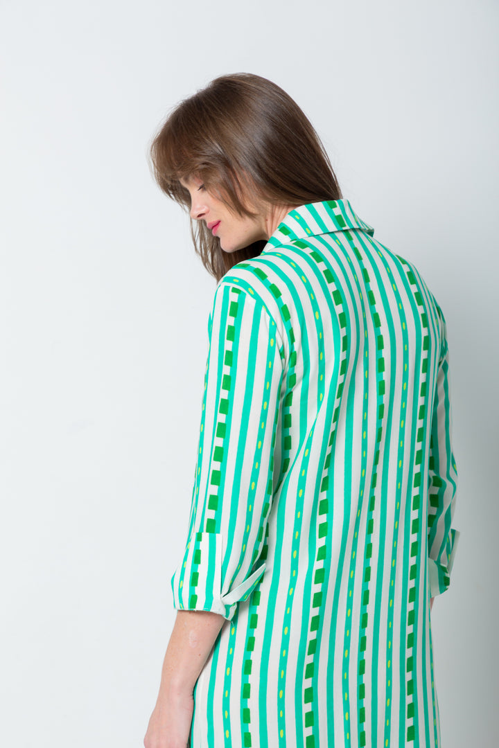 Evie Dress Green Stripe Print