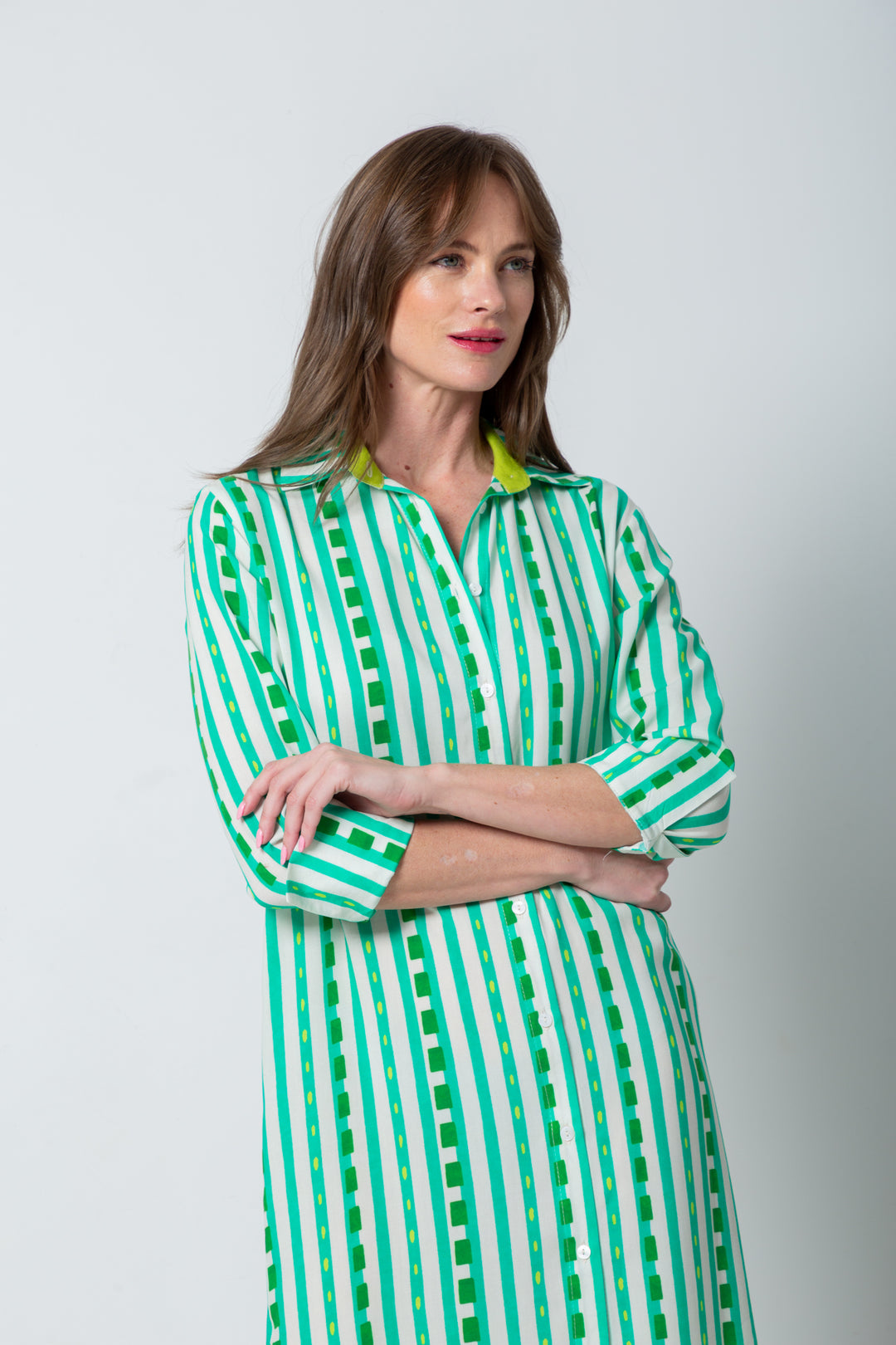 Evie Dress Green Stripe Print
