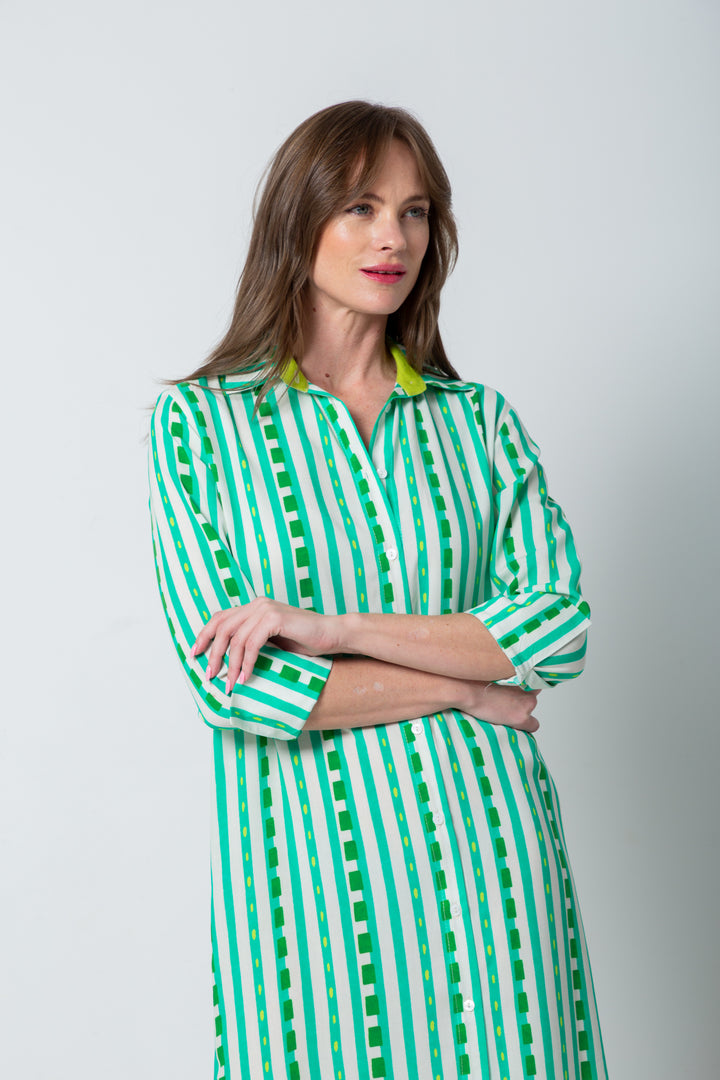 Evie Dress Green Stripe Print