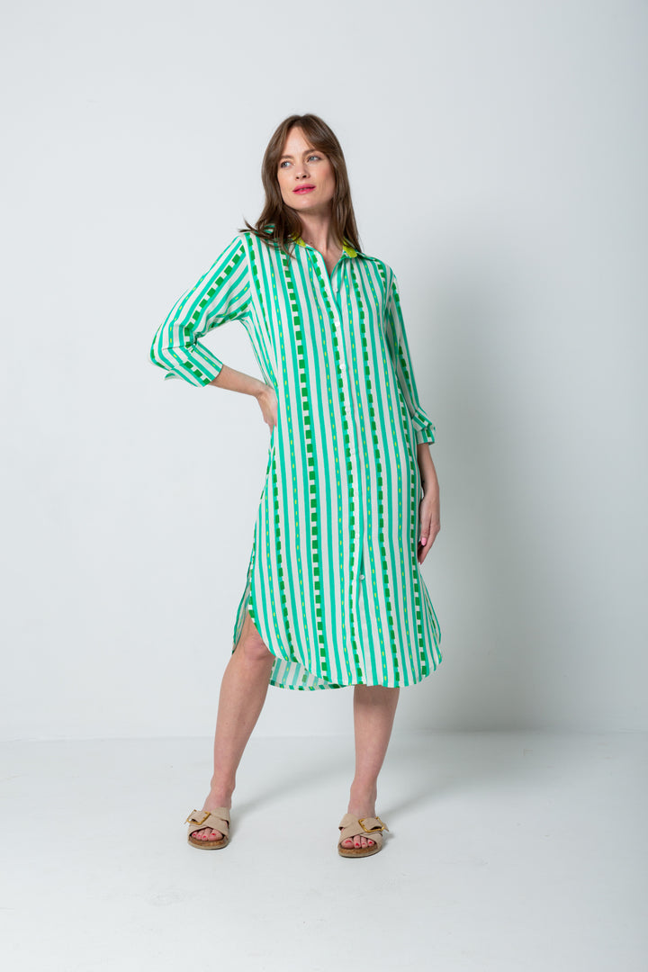Evie Dress Green Stripe Print