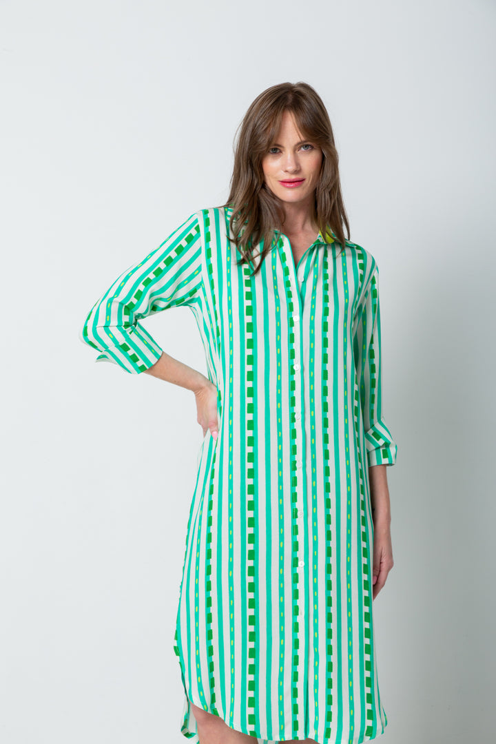 Evie Dress Green Stripe Print