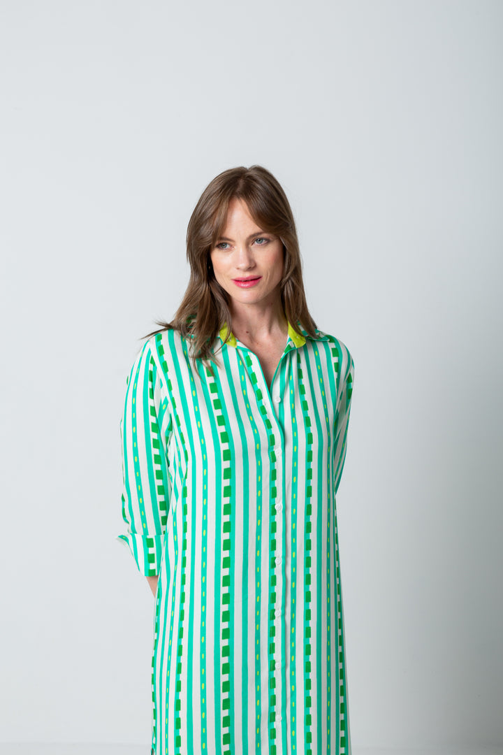 Evie Dress Green Stripe Print