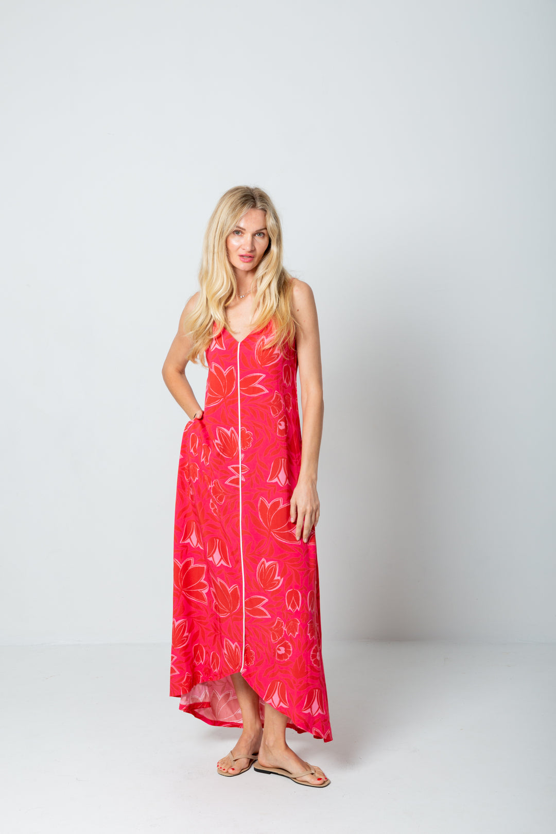 Phoebe Dress Pink Flower Print-DRESSES-kindacollection-Kinda