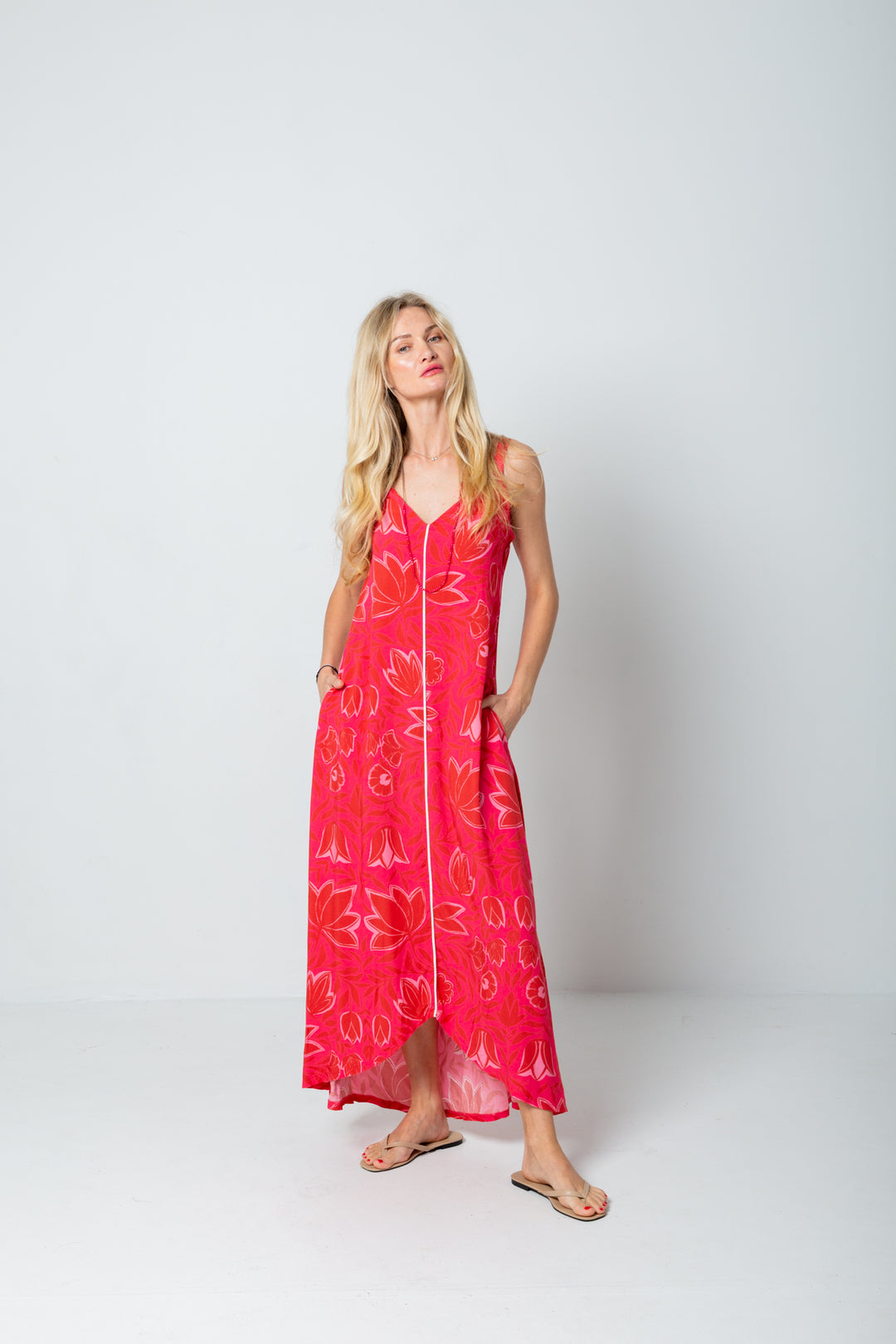 Phoebe Dress Pink Flower Print-DRESSES-kindacollection-Kinda