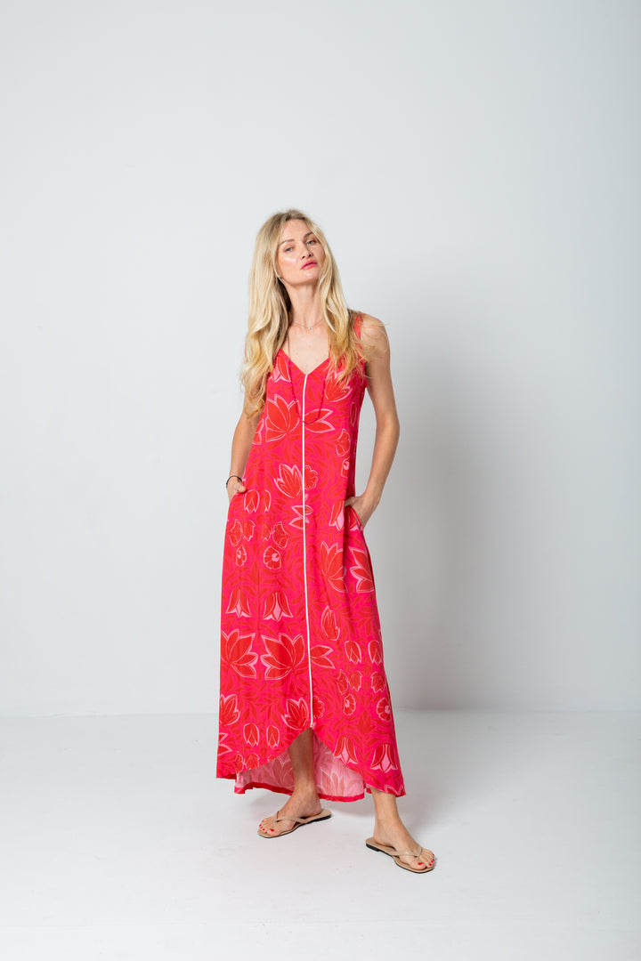Phoebe Dress Pink Flower Print-DRESSES-kindacollection-Kinda