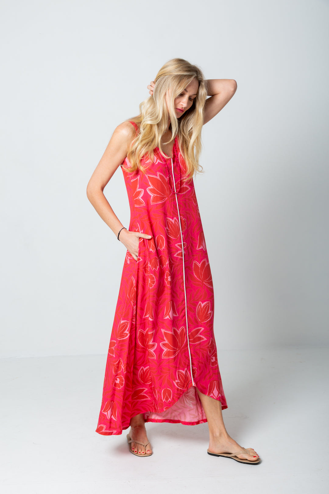 Phoebe Dress Pink Flower Print-DRESSES-kindacollection-Kinda