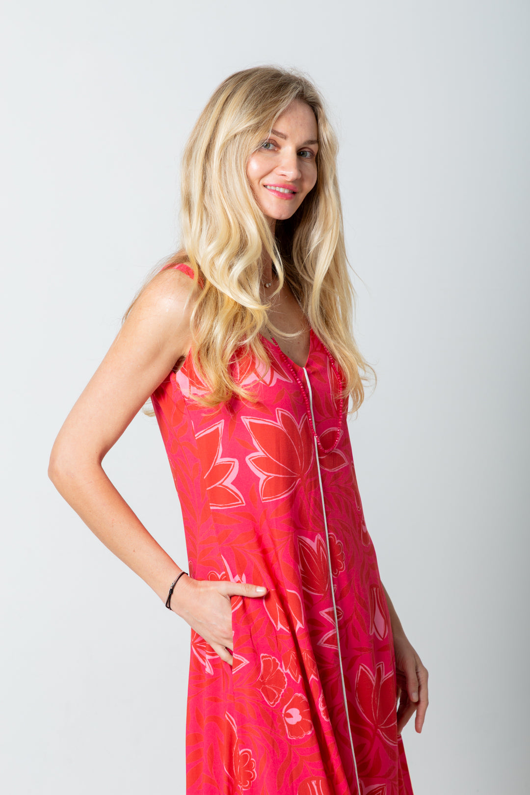 Phoebe Dress Pink Flower Print-DRESSES-kindacollection-Kinda