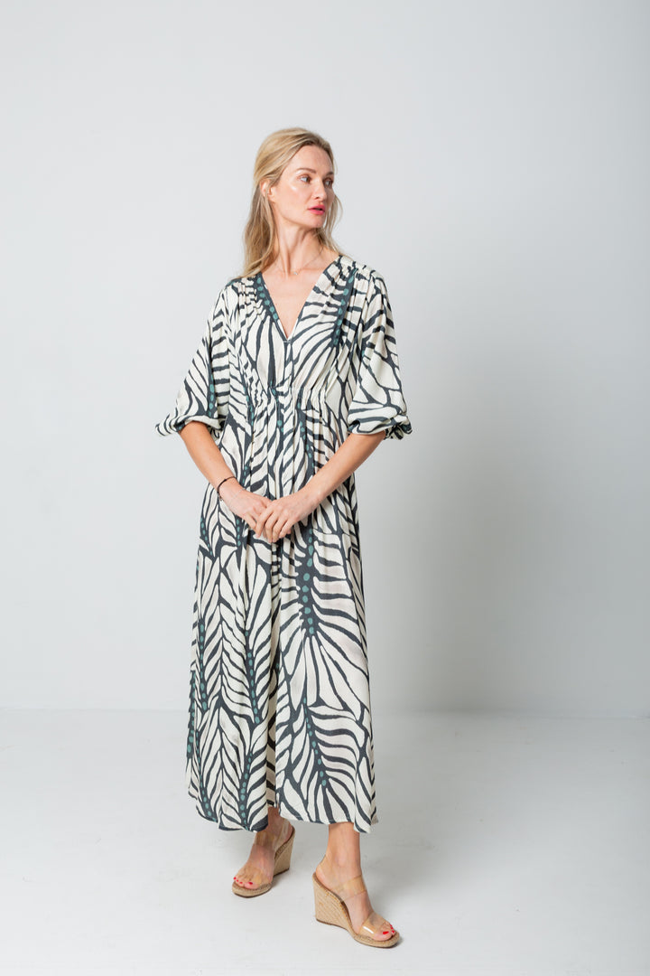 Arniston Dress Blue Zebra Print-DRESSES-Kinda-Kinda