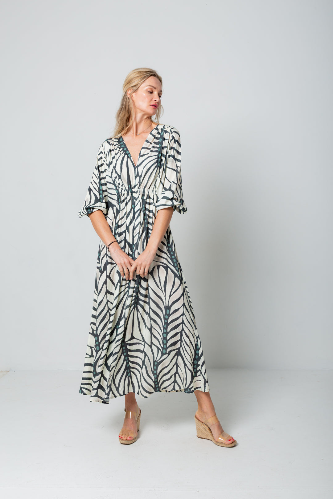 Arniston Dress Blue Zebra Print-DRESSES-Kinda-Kinda