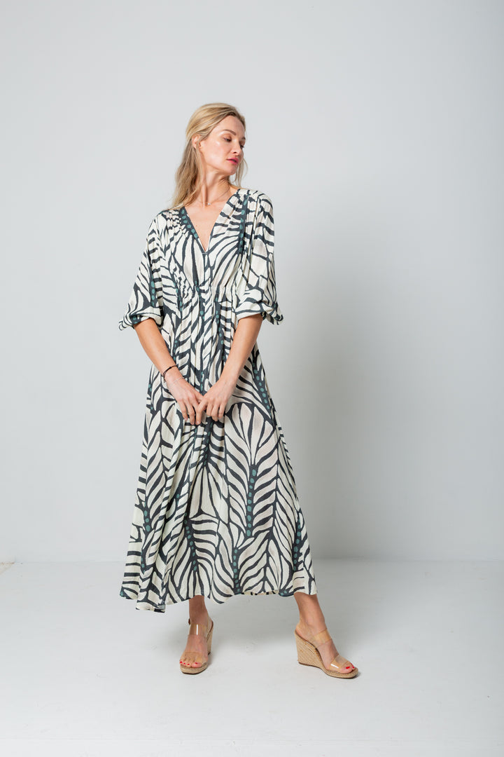 Arniston Dress Blue Zebra Print-DRESSES-Kinda-Kinda