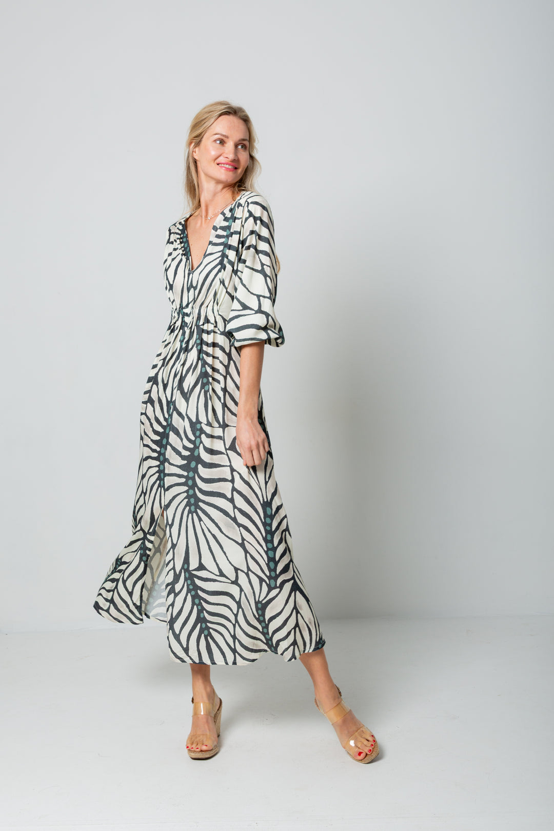 Arniston Dress Blue Zebra Print-DRESSES-Kinda-Kinda