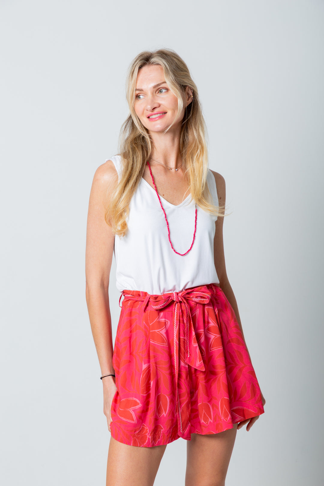 Michelle Shorts Pink Flower Print-PANTS-Kindacollection-Kinda