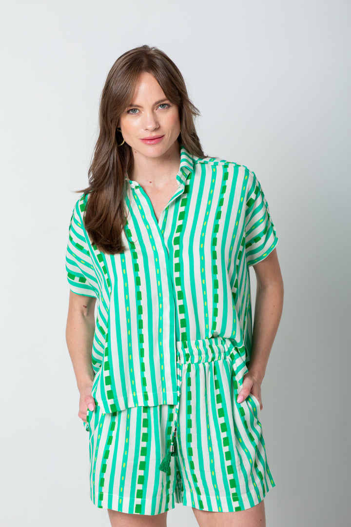 Mariam Shirt Green Stripe Print