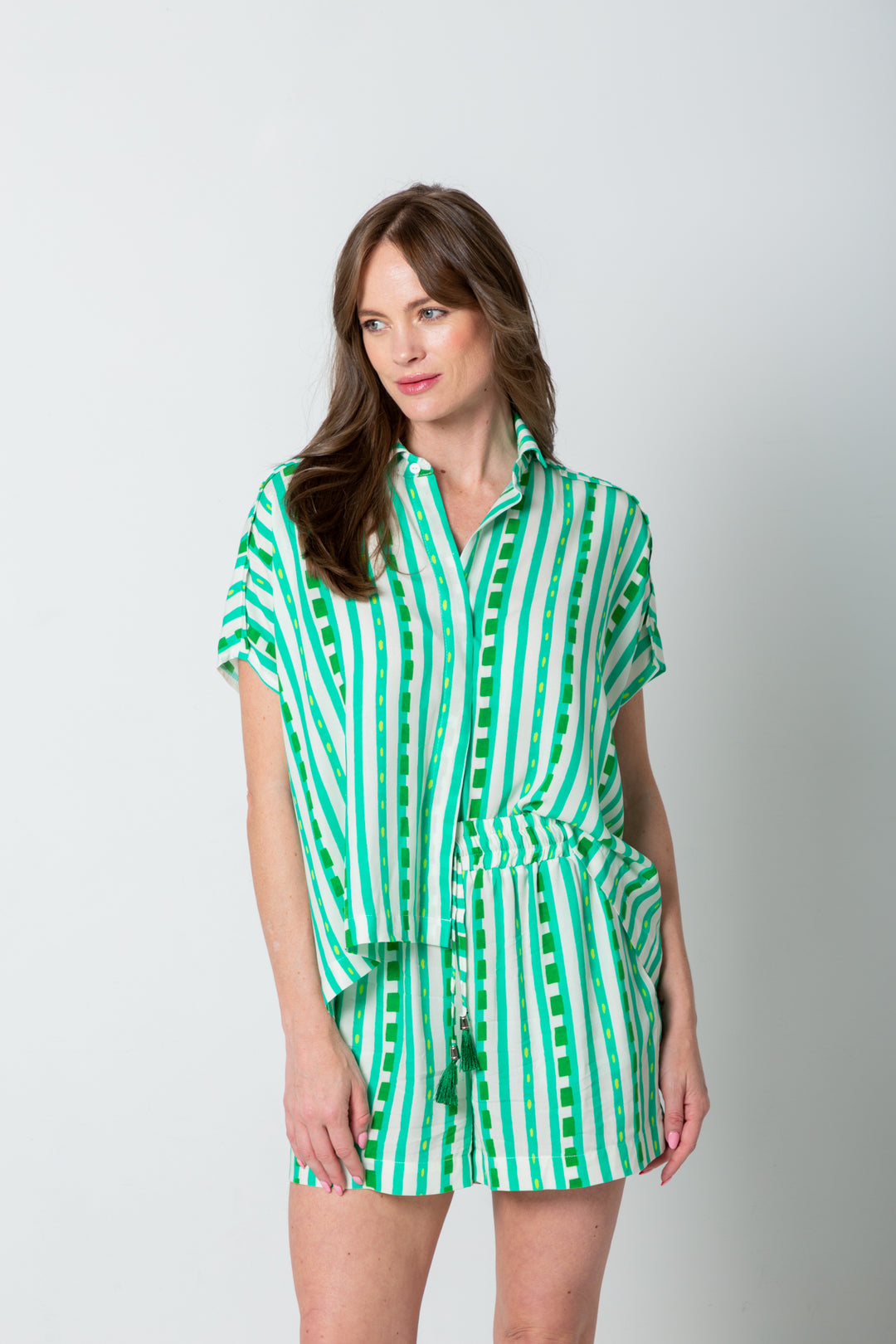 Mariam Shirt Green Stripe Print