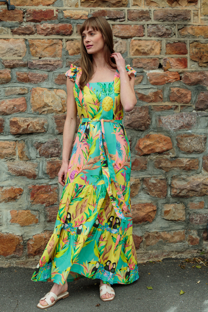 Lola Flutter Sleeve Dress Blue Toucan Print-DRESSES-kindacollection-Kinda