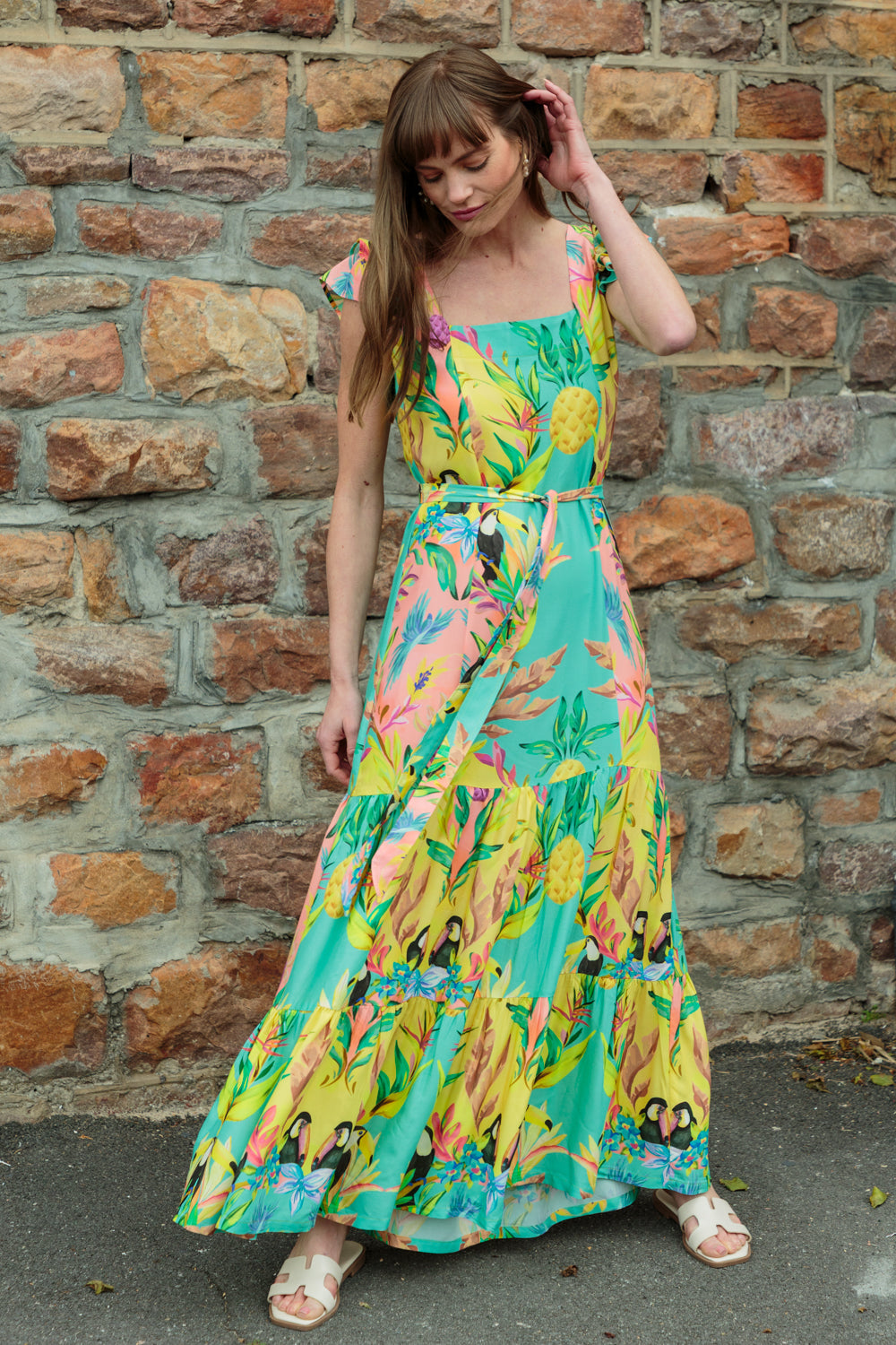 Lola Flutter Sleeve Dress Blue Toucan Print-DRESSES-kindacollection-Kinda