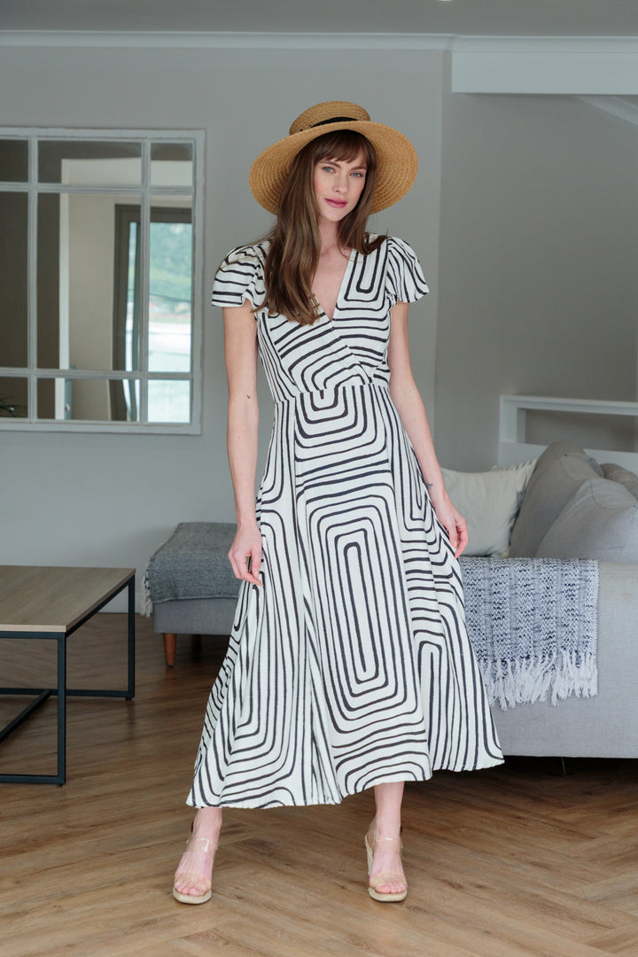 Lily Dress Black Geo-DRESSES-kindacollection-Kinda