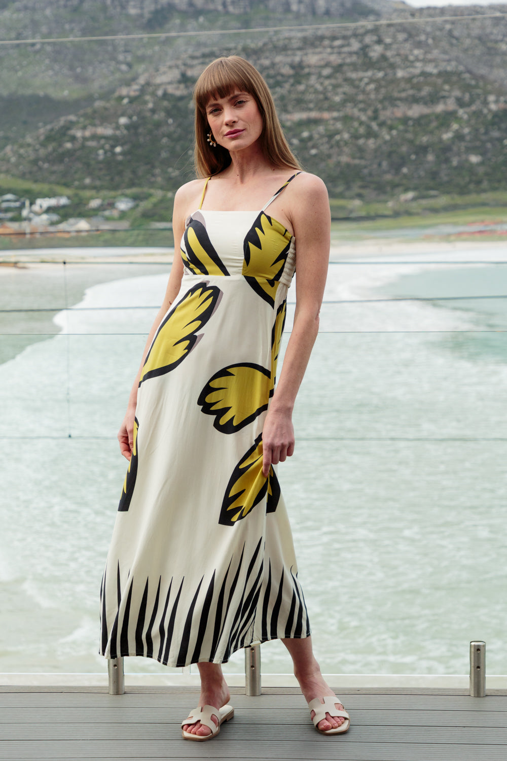 Calista Dress Large Floral Border Print-DRESSES-kindacollection-Kinda