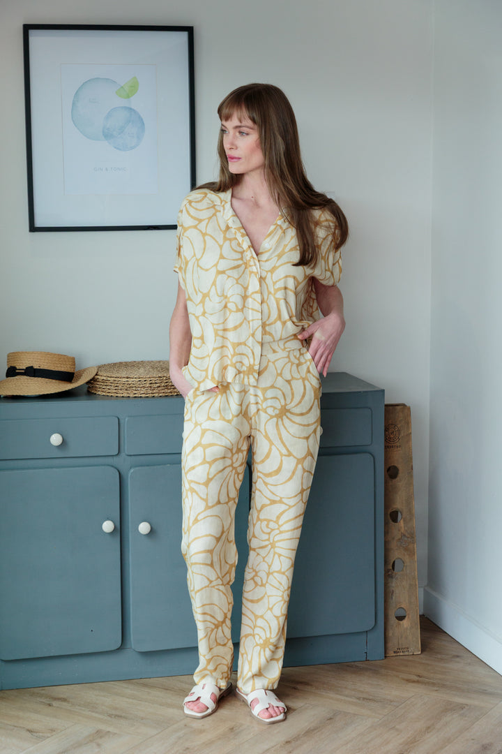 Amara Pants Sand Shell Print-PANTS-kindacollection-Kinda