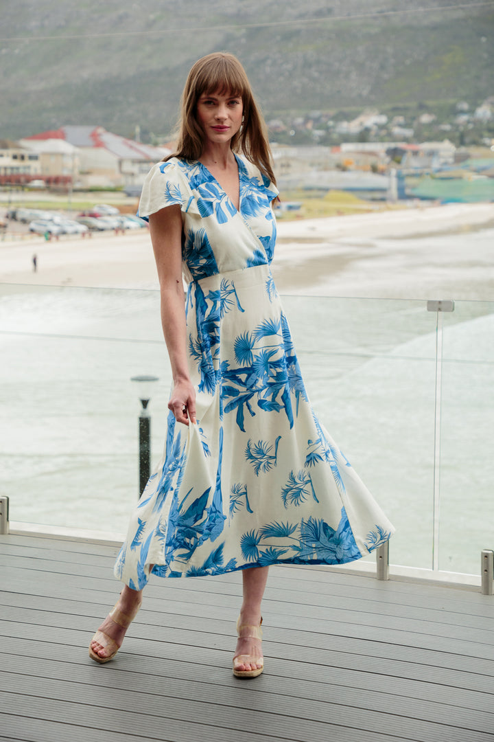 Lily Dress Blue Palm-DRESSES-kindacollection-Kinda