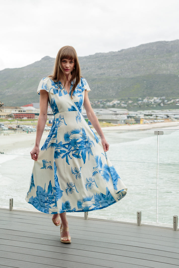 Lily Dress Blue Palm-DRESSES-kindacollection-Kinda