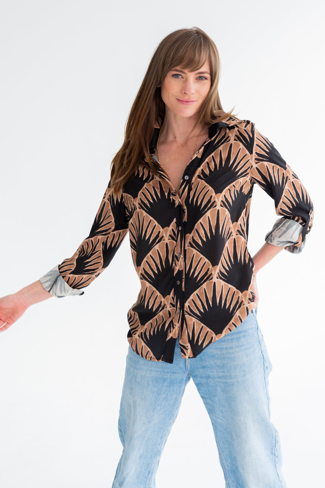 Boyfriend Shirt Fan Print-TOPS-kindacollection-Kinda