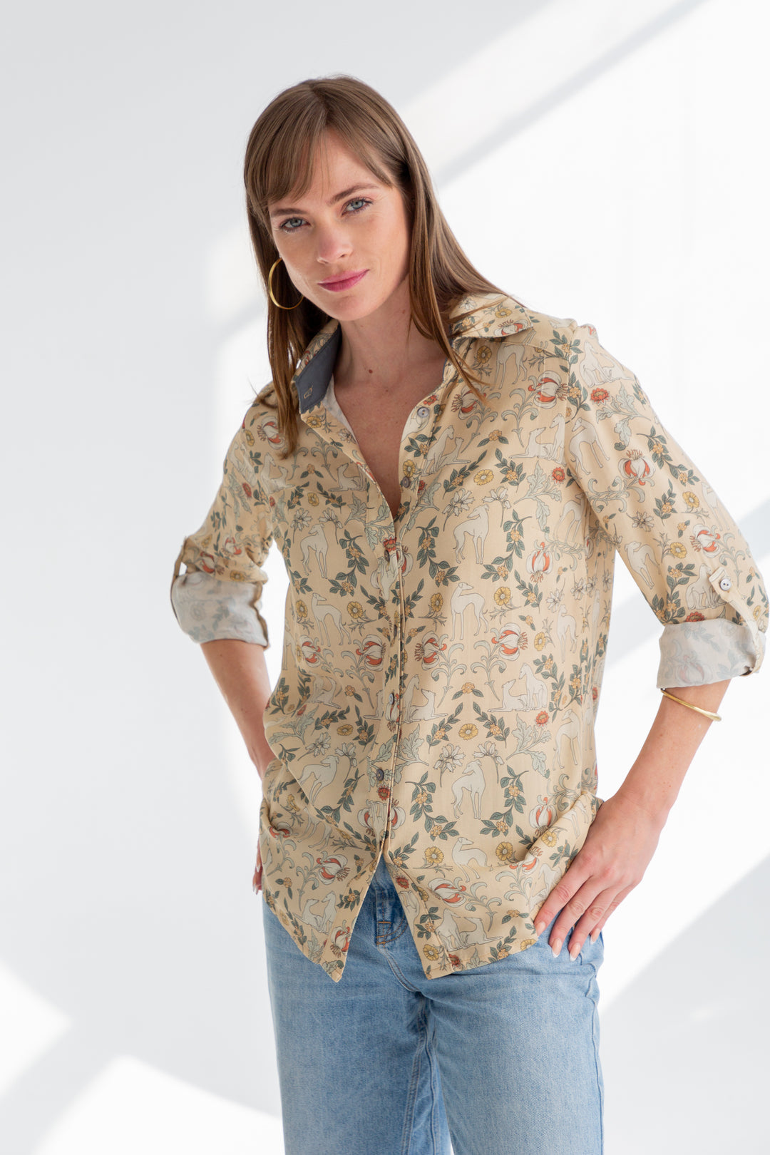 Boyfriend Shirt Greyhound Print-TOPS-kindacollection-Kinda