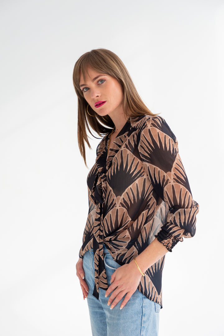 Lele Blouse Fan Print-TOPS-kindacollection-Kinda