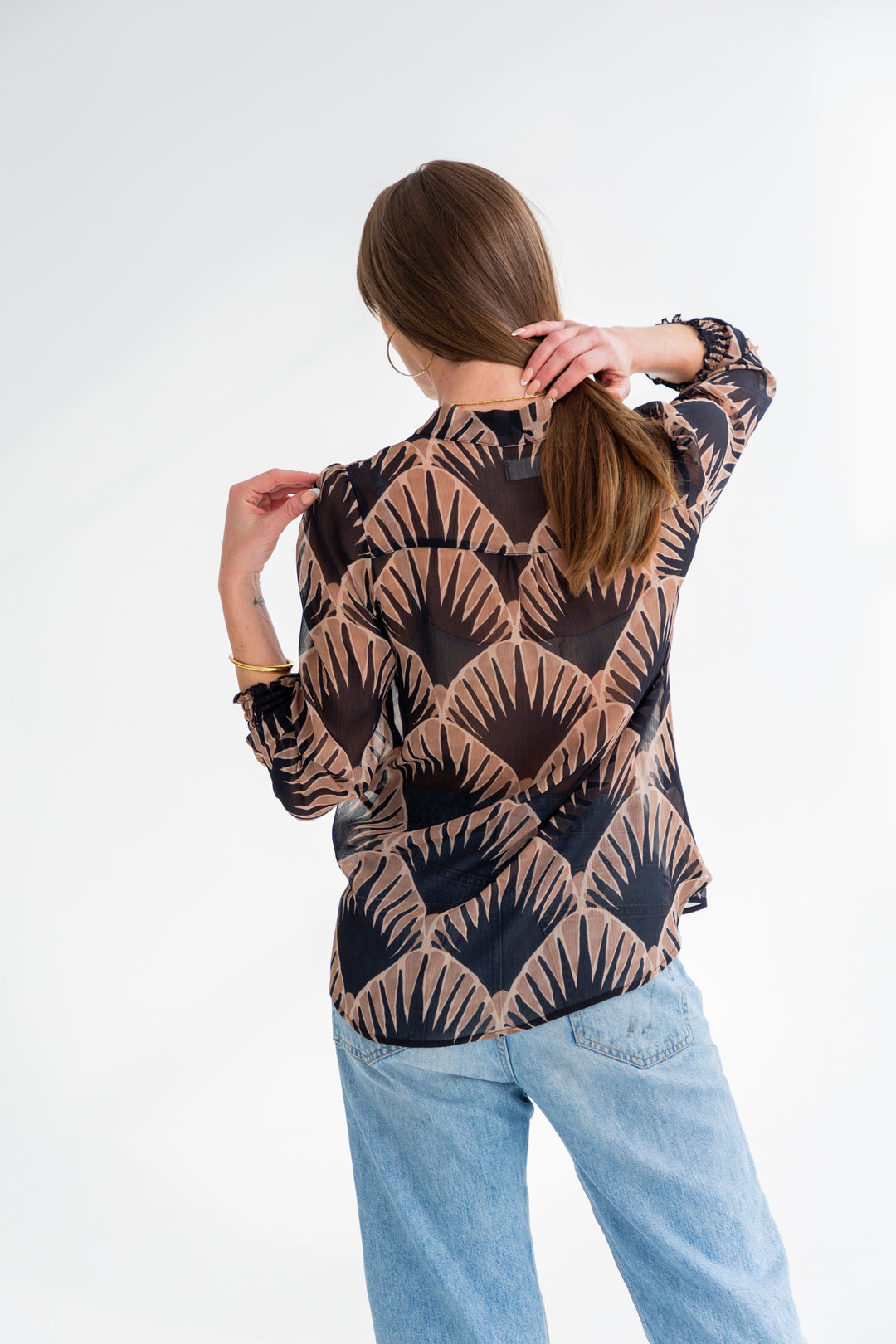 Lele Blouse Fan Print-TOPS-kindacollection-Kinda