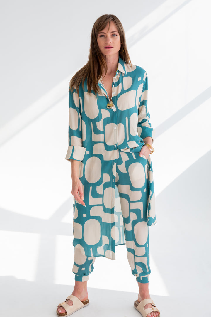 Evie Dress Blue Pebble Print-DRESSES-kindacollection-Kinda