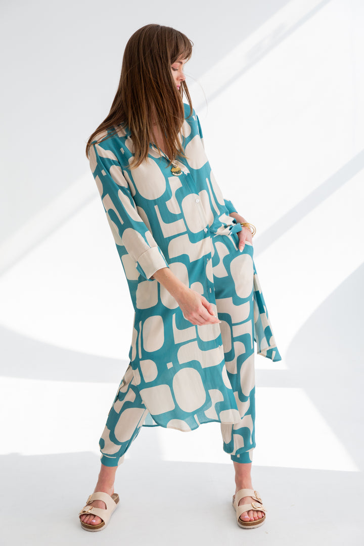 Evie Dress Blue Pebble Print-DRESSES-kindacollection-Kinda